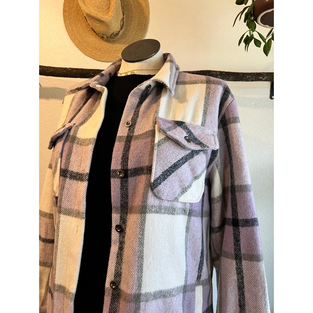 River Trail Purple Plaid Flannel Oversized Jacket Size Pockets Size 2XL